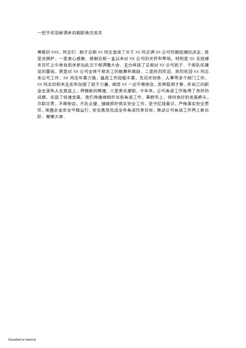 一把手欢迎新调来的副职表态发言