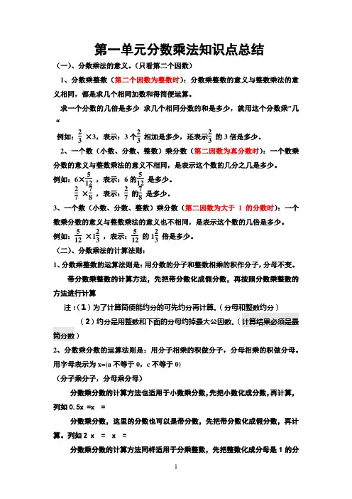 六年级上册数学分数乘法知识点总结