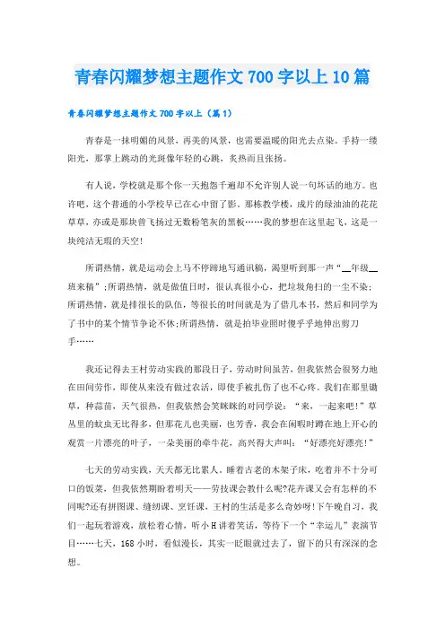 青春闪耀梦想主题作文700字以上10篇