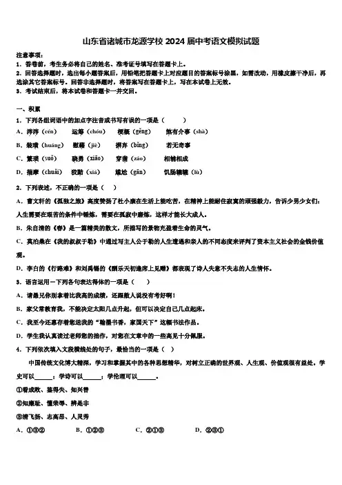 山东省诸城市龙源学校2024届中考语文模拟试题含解析