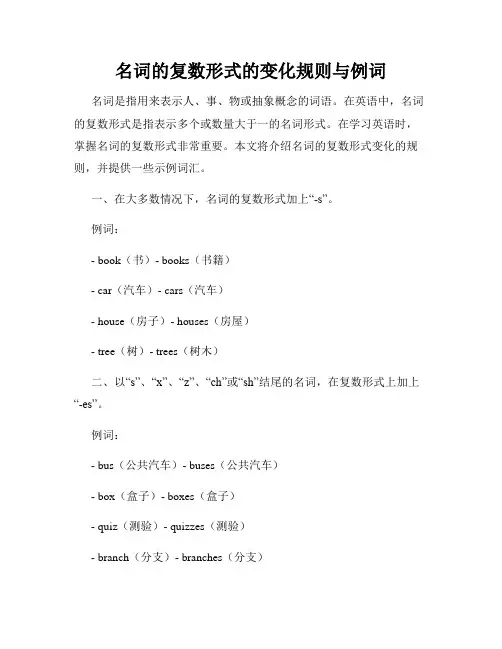 名词的复数形式的变化规则与例词