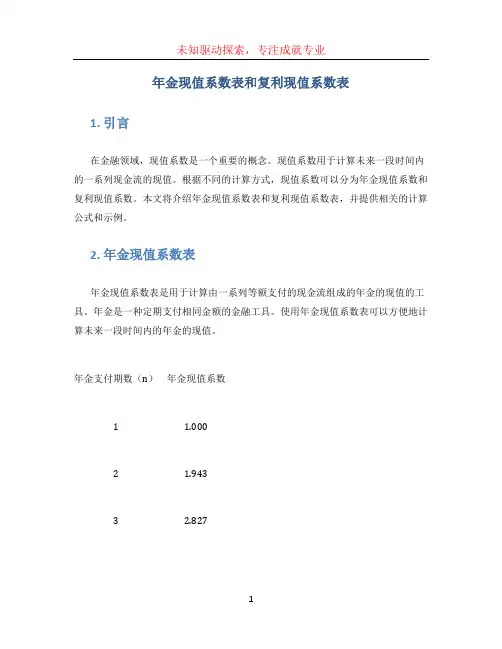年金现值系数表和复利现值系数表