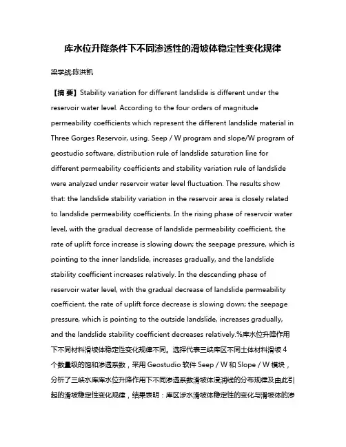 库水位升降条件下不同渗透性的滑坡体稳定性变化规律
