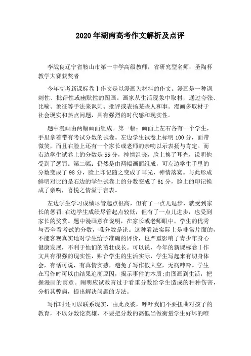 2020年湖南高考作文解析及点评