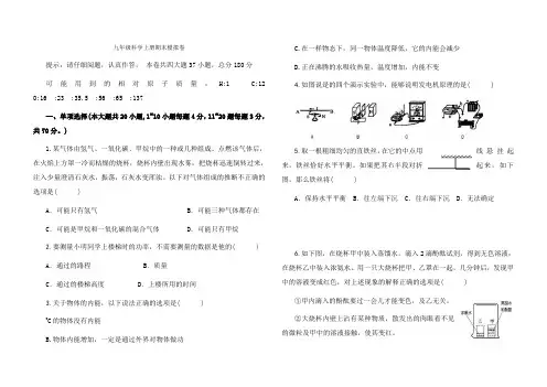 华师大版九年级上册科学期末考试卷