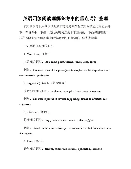 英语四级阅读理解备考中的重点词汇整理