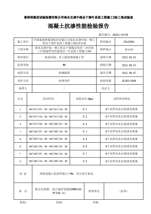 C20W6F150配合比抗渗检测