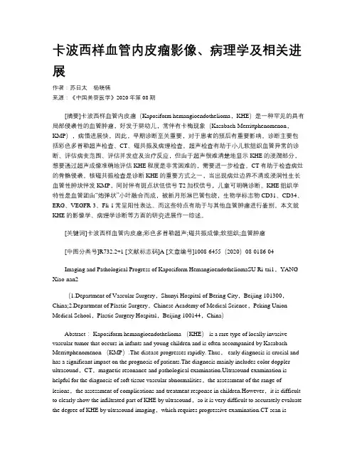 卡波西样血管内皮瘤影像、病理学及相关进展