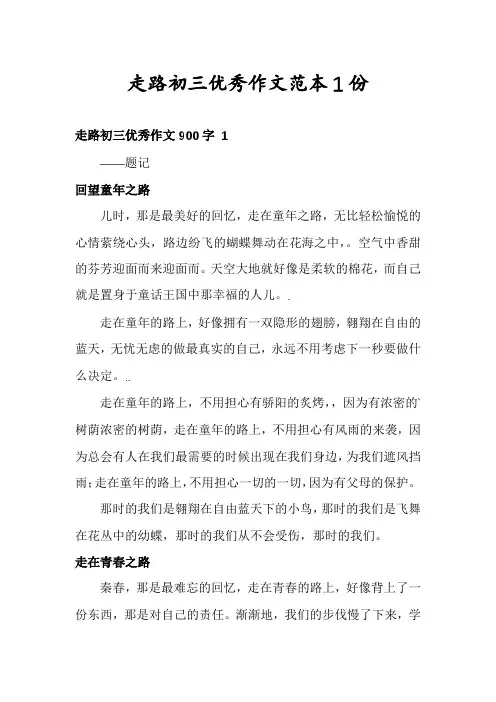 走路初三优秀作文范本1份