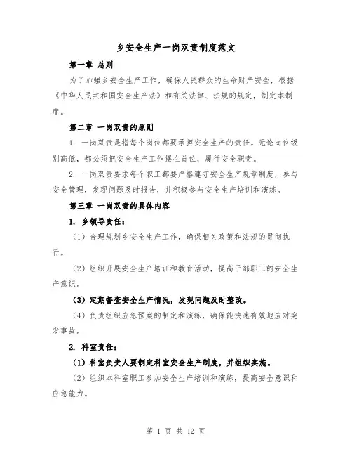 乡安全生产一岗双责制度范文(四篇)