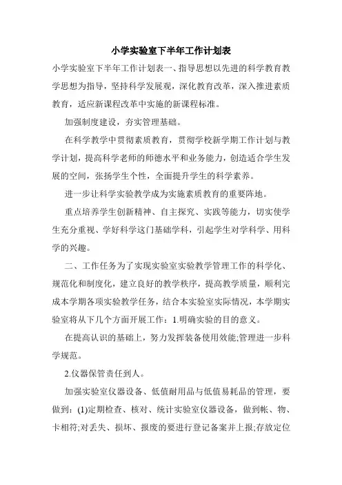 小学实验室下半年工作计划表.doc