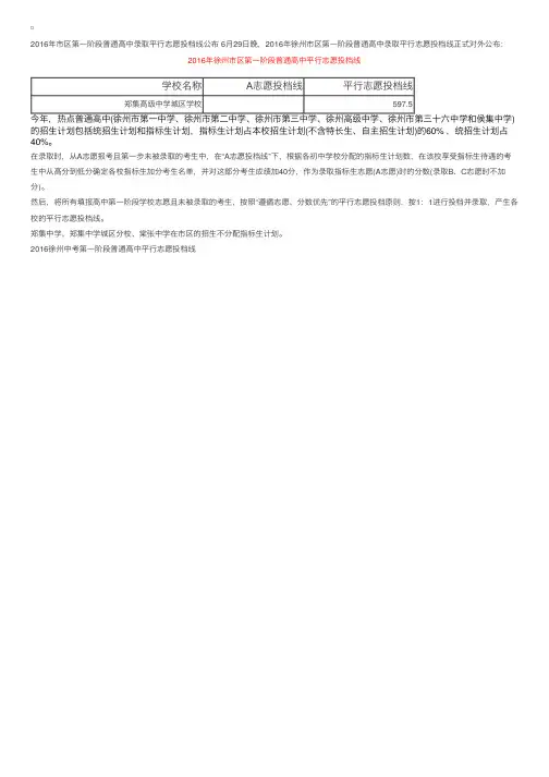 2016年江苏徐州中考录取分数线（郑集高级中学城区学校）