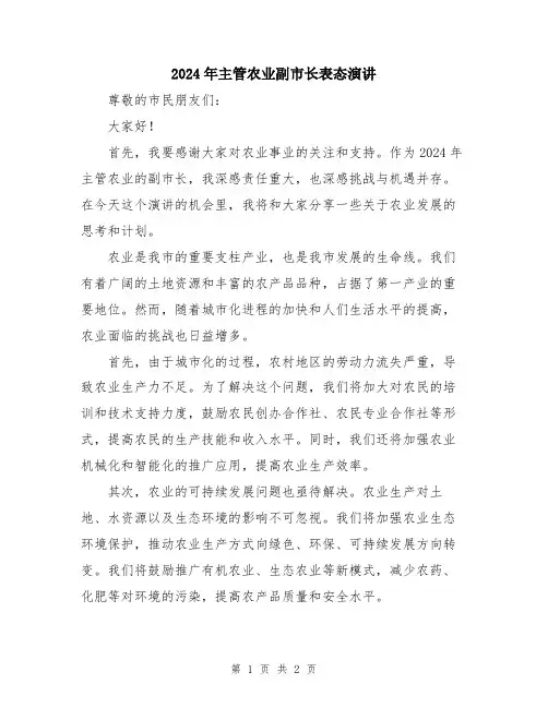 2024年主管农业副市长表态演讲