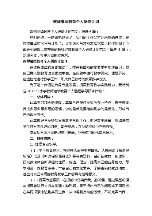 教师继续教育个人研修计划