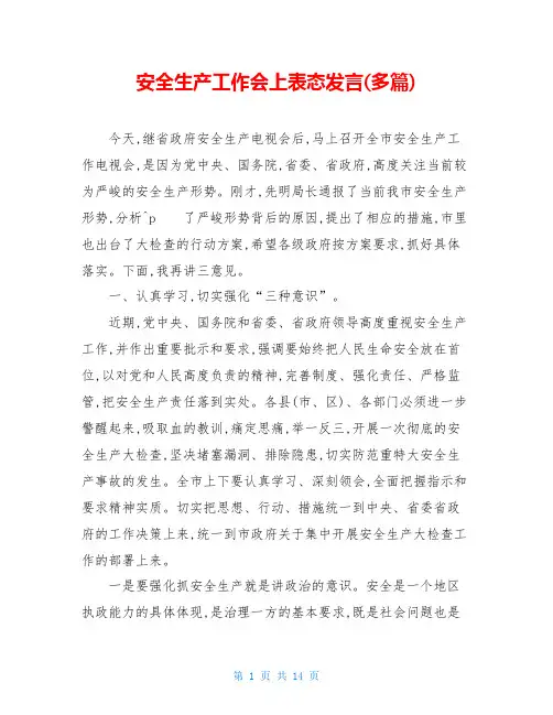 安全生产工作会上表态发言(多篇)