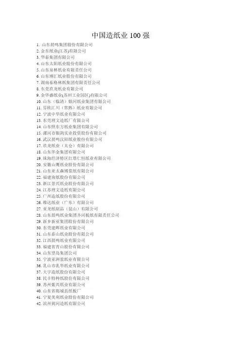 中国造纸业100强
