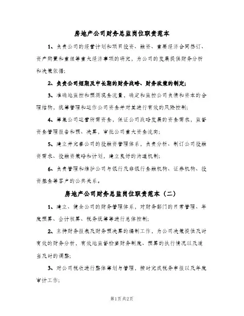 房地产公司财务总监岗位职责范本(二篇)