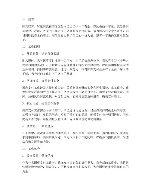 国库支付岗位个人工作总结