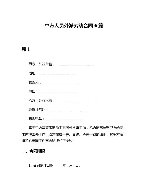 中方人员外派劳动合同6篇