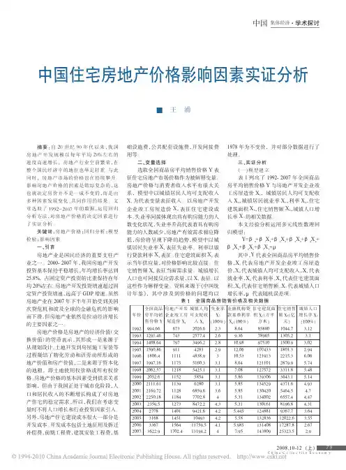 中国住宅房地产价格影响因素实证分析
