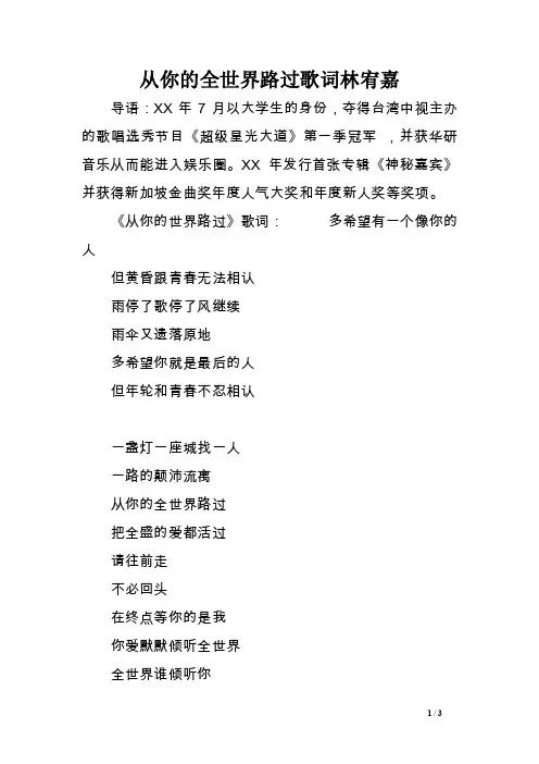 从你的全世界路过歌词林宥嘉范文