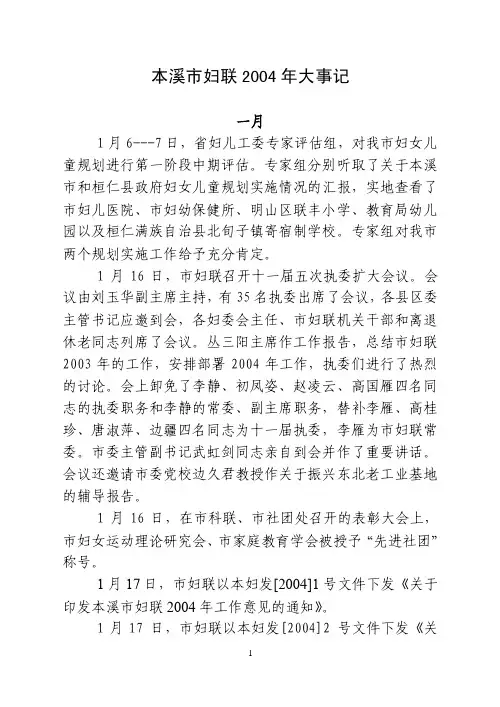 本溪市妇联2004年大事记