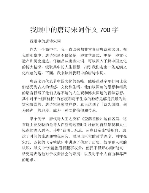 我眼中的唐诗宋词作文700字