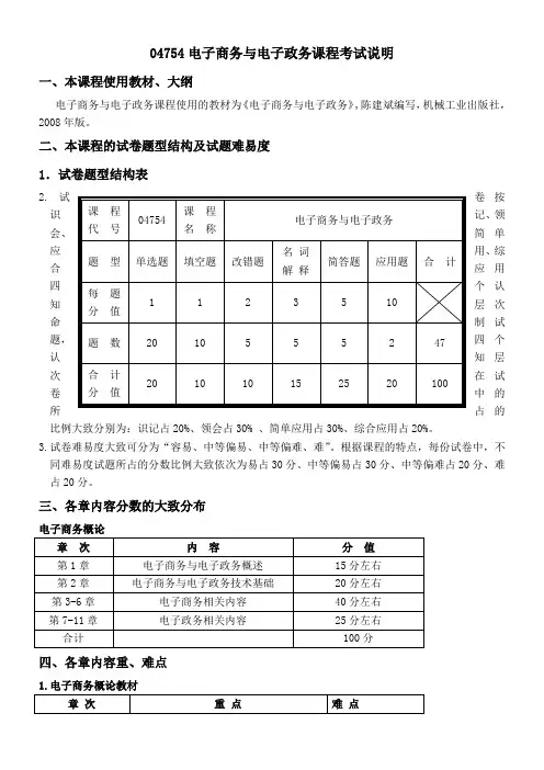 电子商务与电子政务课程考试说明