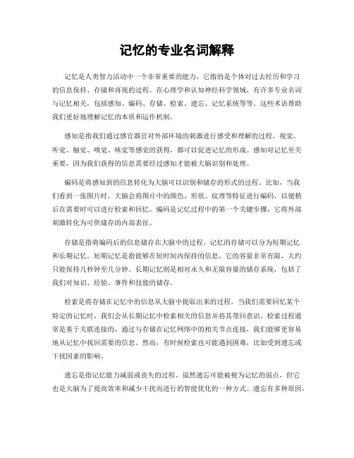 记忆的专业名词解释