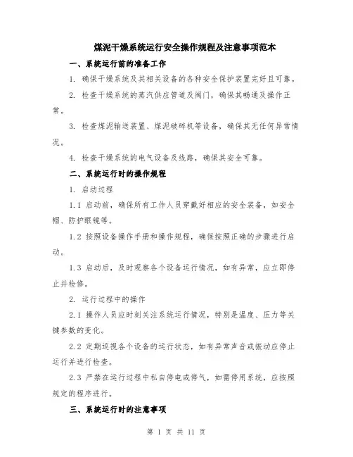 煤泥干燥系统运行安全操作规程及注意事项范本（四篇）