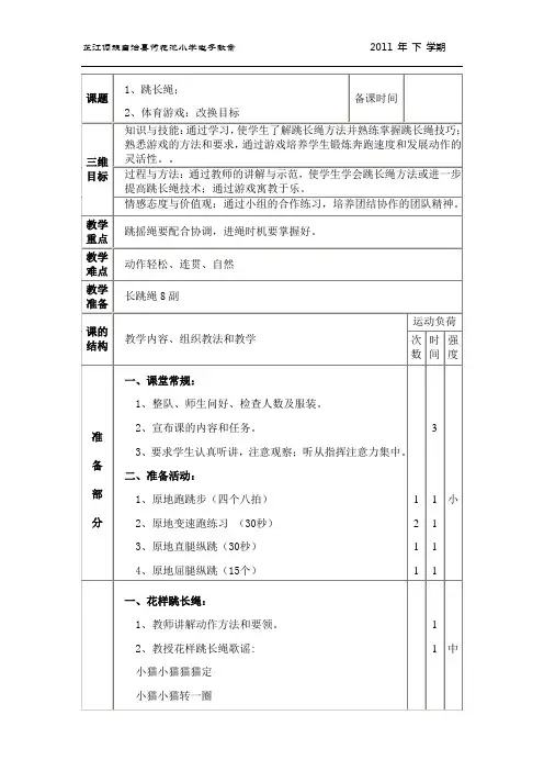 六年级体育课电子教案(公开课2)