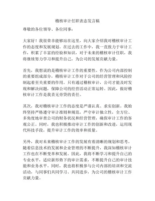 稽核审计任职表态发言稿