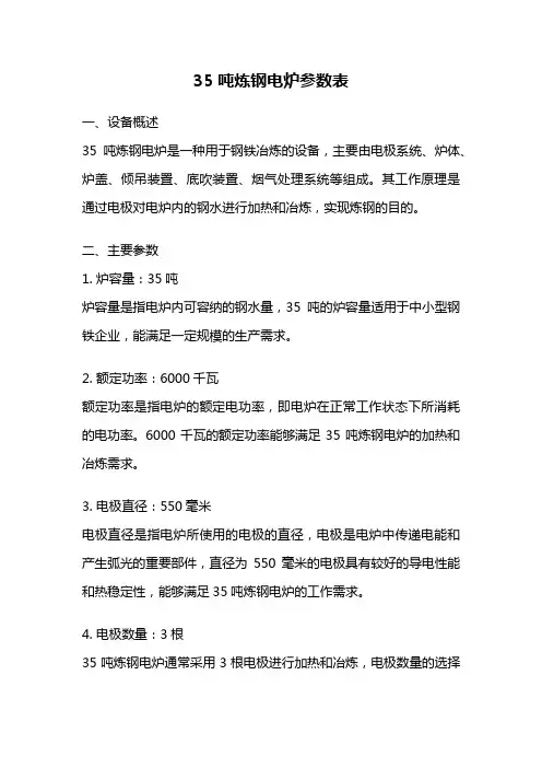 35吨炼钢电炉参数表
