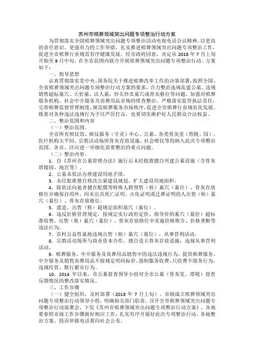 苏州市殡葬领域突出问题专项整治行动方案