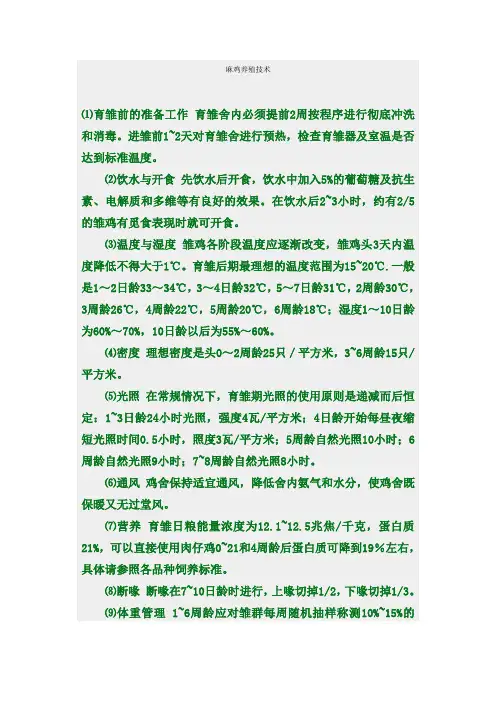 麻鸡养殖技术