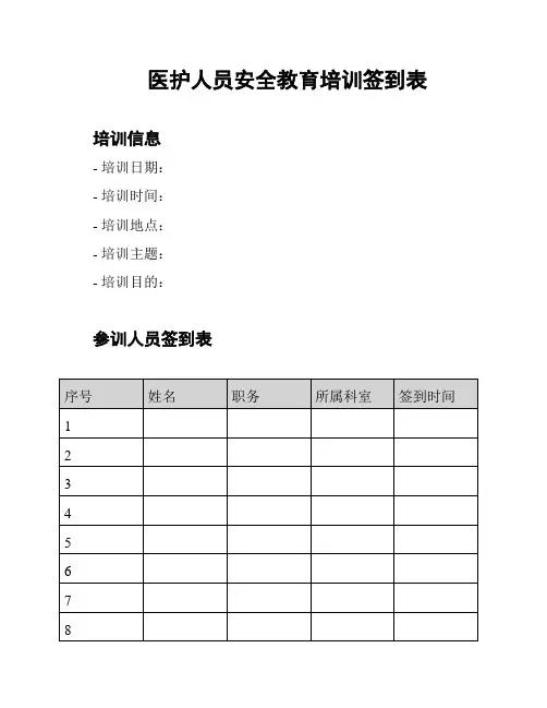 医护人员安全教育培训签到表