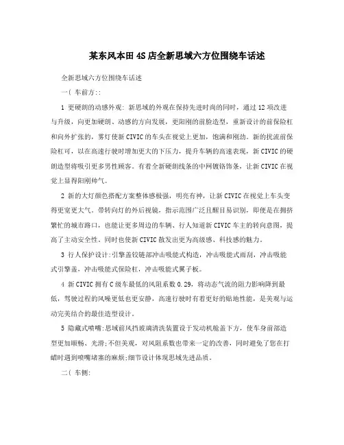 某东风本田4S店全新思域六方位围绕车话述