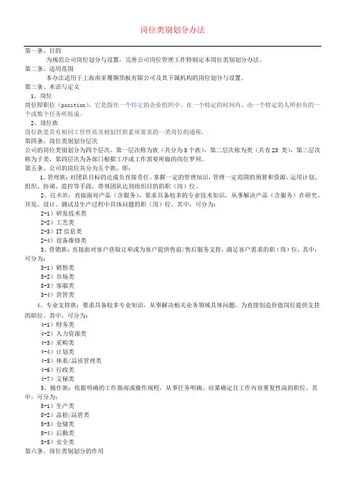 职位类别划分办法