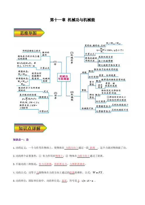 沪粤版九年级物理上册同步精品课堂 第十一章 机械功和机械能 单元总结(解析版)(沪粤版)