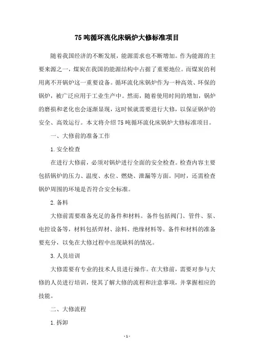 75吨循环流化床锅炉大修标准项目