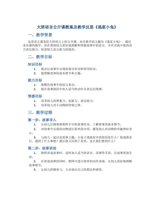 大班语言公开课教案及教学反思《逃家小兔》