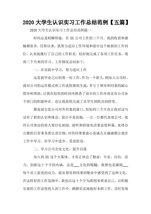 2020大学生认识实习工作总结范例【五篇】