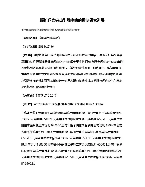 腰椎间盘突出引发疼痛的机制研究进展
