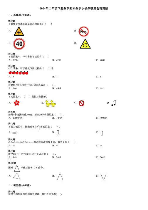 2024年二年级下册数学期末数学小侦探破案卷精英版