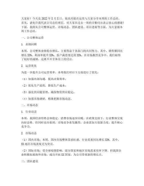 总经理周报总结发言稿范文