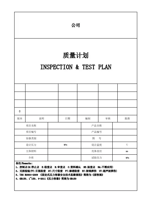 质量检验计划ITP
