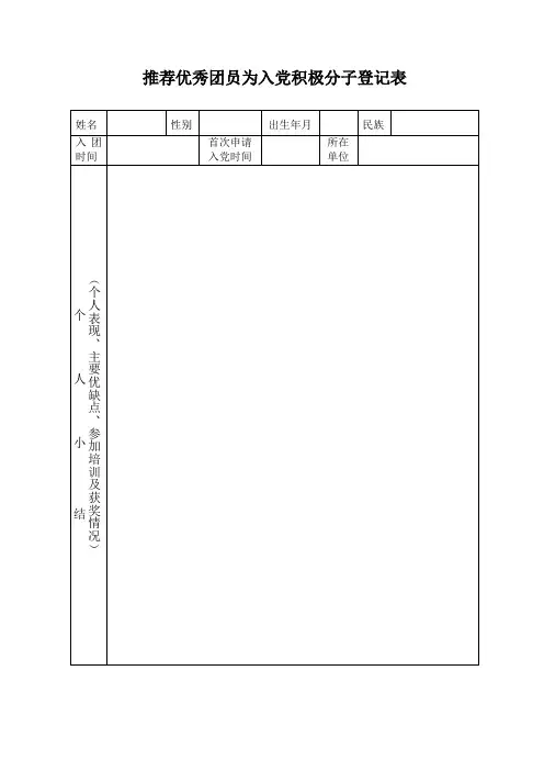 推荐优秀团员为入党积极分子登记表