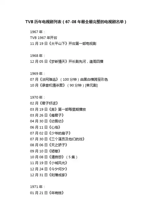 TVB历年电视剧列表（67-08年最全最完整的电视剧名单）