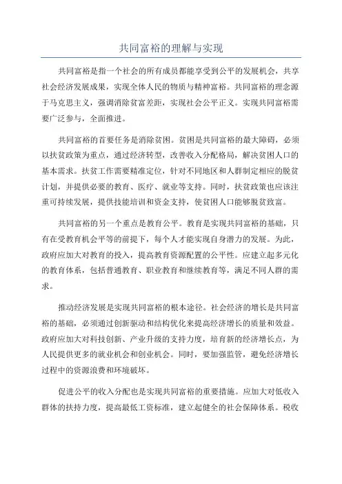 共同富裕的理解与实现