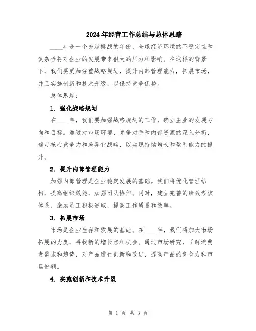 2024年经营工作总结与总体思路